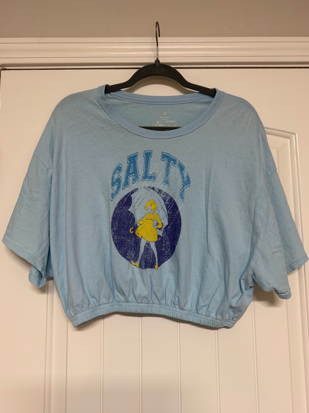 OFFLINE by aerie Light Blue 'SALTY' Cropped Graphic Tee